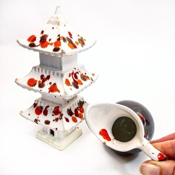 VTG Splatter Pottery 3-Tier Pagoda and Cream Pitcher/Vase - Picture 8 of 8